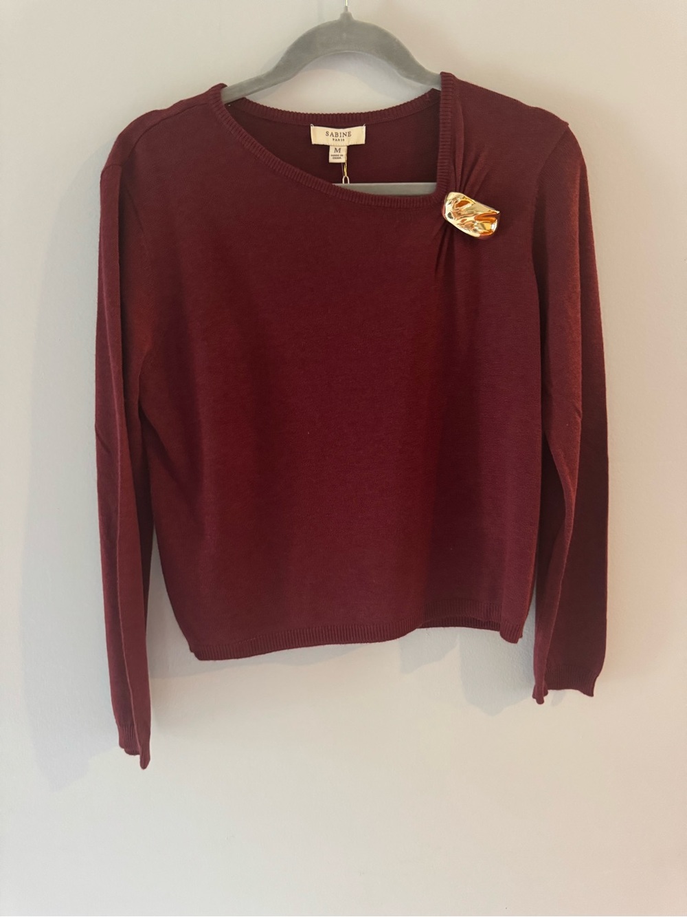 Sabine Paris Women’s Wool Silk Blend Burgundy Long Sleeve Knit Sweater M